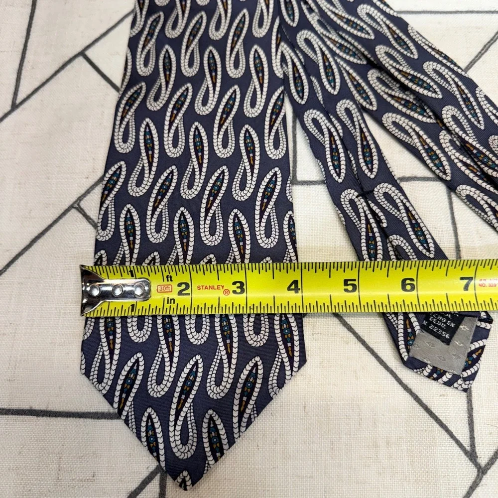 Rubio Silk‎ Necktie Boho Navy Blue Abstract Paisley Collezione Esclusivo